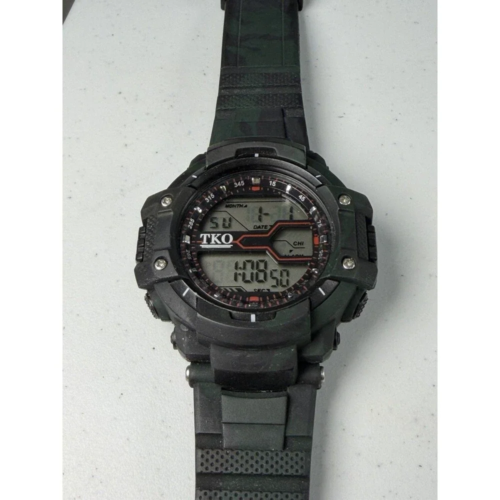 TKO 52mm Digital Sport Watch Camo Green Black Alarm Chronograph Working